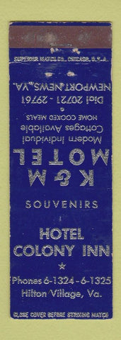 Matchbook Cover - Hotel Colony Inn Hilton Village VA Newport News WEAR