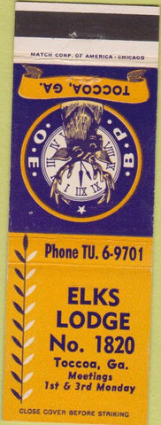 Matchbook Cover - Matchbook Cover Elks Club Taccoa GA