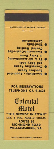 Matchbook Cover - Colonial Motel Williamsburg VA