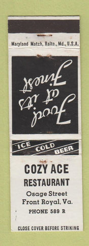 Matchbook Cover - Cozy Ace Restaurant Front Royal VA WEAR