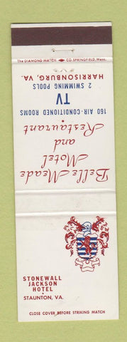 Matchbook Cover - Stonewall Jackson Hotel Staunton VA Harrisonburg