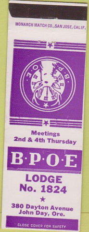 Matchbook Cover - Matchbook Cover Elks Club John Day OR