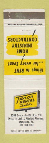 Matchbook Cover - Taylor Rental Center Manassas VA
