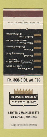 Matchbook Cover - Downtowner Motor Inns Manassas VA
