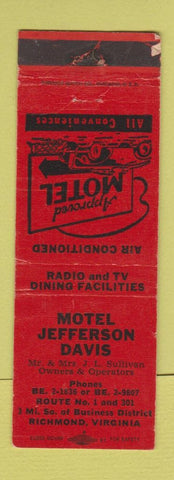 Matchbook Cover - Motel Jefferson Davis Richmond VA WORN