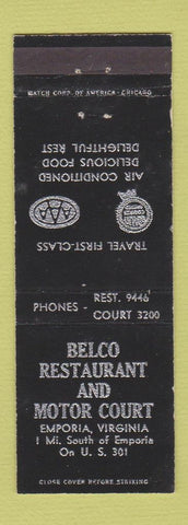 Matchbook Cover - Belco Restaurant Motor Court Emporia VA