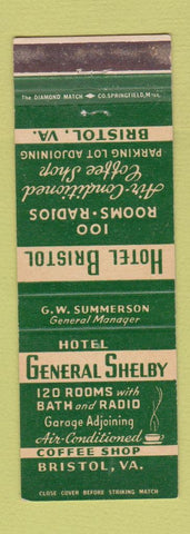 Matchbook Cover - General Shelby Hotel Bristol VA