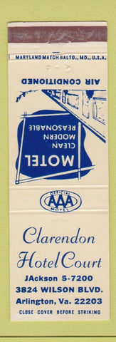 Matchbook Cover - Clarendon Hotel Court Arlington VA