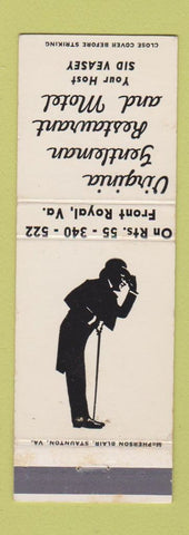 Matchbook Cover - Virginia Gentleman Restaurant Motel Front Royal VA