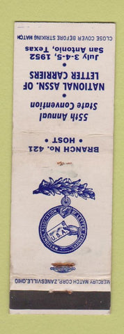 Matchbook Cover Letter Carriers Postal Union San Antonio TX 1952 convention WEAR