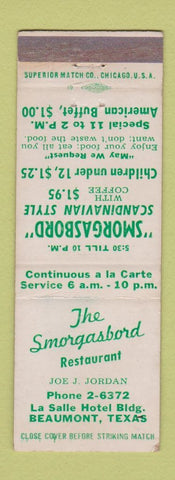 Matchbook Cover - Smorgasbord Restaurant Beaumont TX