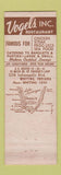 Matchbook Cover - Vogel's Restaurant Whiting IN WEAR