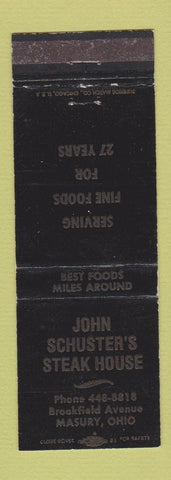 Matchbook Cover - John Schuster's Steak House Masury OH