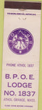 Matchbook Cover - Matchbook Cover Elks Club Athol Orange MA