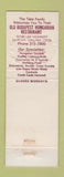 Matchbook Cover - Old Budapest Hungarian Restaurant Fairfax VA