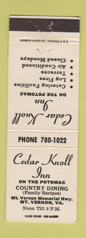 Matchbook Cover - Cedar Knoll Inn Mount Vernon VA