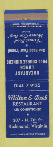 Matchbook Cover - Milton & Deeb Restaurant Richmond VA