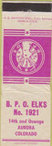 Matchbook Cover - Matchbook Cover Elks Club Aurora CO WORN