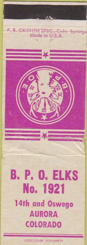 Matchbook Cover - Matchbook Cover Elks Club Aurora CO WORN