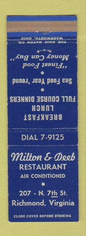 Matchbook Cover - Milton & Deeb Restaurant Richmond VA