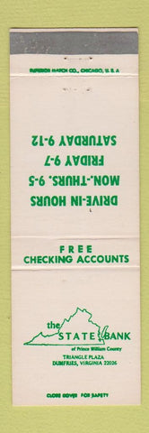 Matchbook Cover - State Bank Dumfries VA