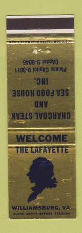 Matchbook Cover - Lafayette Restaurant Williamsburg VA WEAR