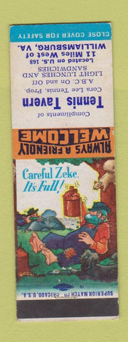 Matchbook Cover - Tennis Tavern Williamsburg VA hillbilly
