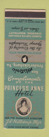 Matchbook Cover - Princess Anne Hotel Fredericksburg VA