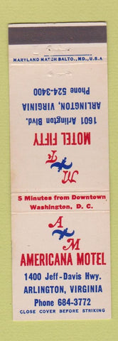 Matchbook Cover - Americana Motel Arlington VA Motel Fifty