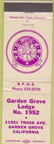 Matchbook Cover - Matchbook Cover Elks Club Garden Grove CA