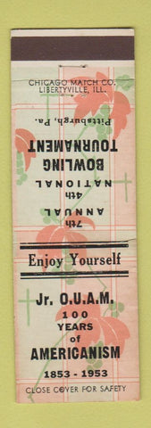 Matchbook Cover - OUAM Bowling Tournament Pittsburgh PA 1953 Americanism