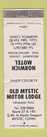 Matchbook Cover - Norwich Motel Old Mystic Motor Lodge Mystic CT WORN