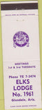 Matchbook Cover - Matchbook Cover Elks Club Glendale AZ