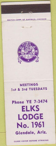 Matchbook Cover - Matchbook Cover Elks Club Glendale AZ