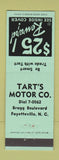 Matchbook Cover - Tart's Motors Fayetteville NC GREEN