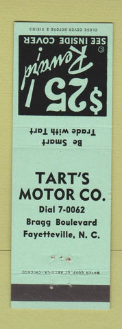 Matchbook Cover - Tart's Motors Fayetteville NC GREEN