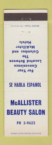 Matchbook Cover - McCallister Beauty Salon Miami? FL