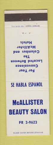 Matchbook Cover - McCallister Beauty Salon Miami? FL