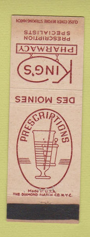 Matchbook Cover - King's Pharmacy Drug Store Des Moines IA WEAR
