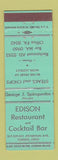 Matchbook Cover - Edison Restaurant Bar Toledo OH