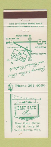 Matchbook Cover - East Gate Inn Watertown WI