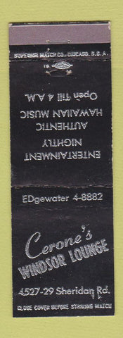Matchbook Cover - Cerone's Windsor Lounge Chicago?  Hawaiian food