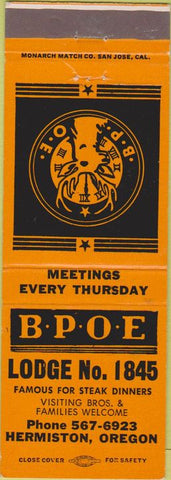 Matchbook Cover - Matchbook Cover Elks Club Hermiston OR