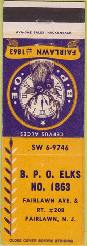 Matchbook Cover - Matchbook Cover Elks Club Fairlawn NJ