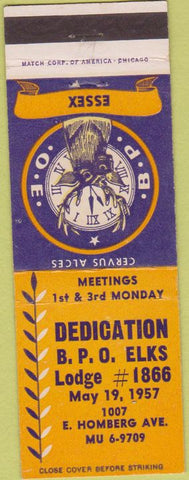Matchbook Cover - Matchbook Cover Elks Club Essex MD