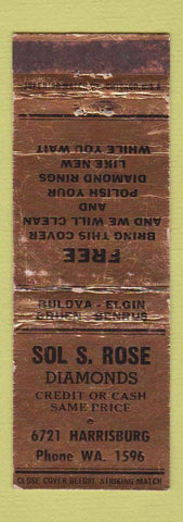 Matchbook Cover - Sol Rose Jewelry Bulova Elgin Gruen Watches Houston TX WEAR