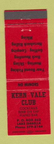 Matchbook Cover - Kern Vale Club Lake Isabella CA