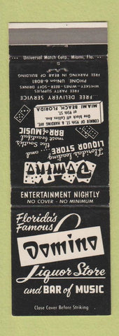 Matchbook Cover - Domino Liquor Store Bar Music Miami Beach FL