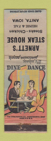 Matchbook Cover - Arnett's Steak House Anita IA WORN