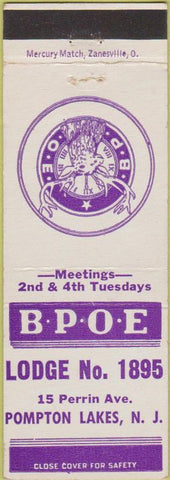 Matchbook Cover - Matchbook Cover Elks Club Pompton Lakes NJ